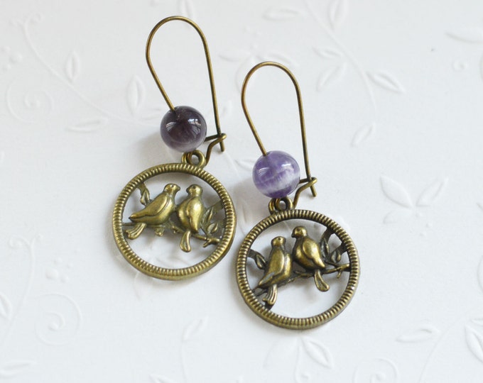 Love Doves // Earrings in metal with brass beads natural stone // 2015 Best Trends // Fresh Gifts // Boho Chic