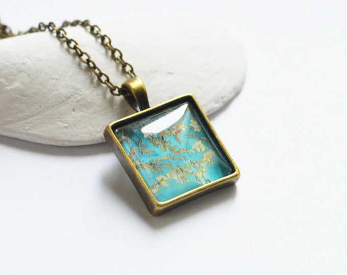 Floral Motifs // Pendant square shape metal brass with image under glass // 2017 Best Trends // Great Gifts For Her // Summer Life