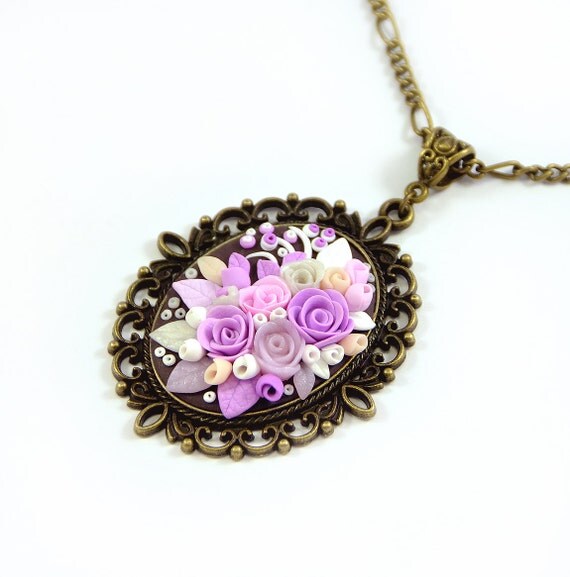 Ready to ship!- Floral Pendant Polymer clay jewelry Rose Romantic ...