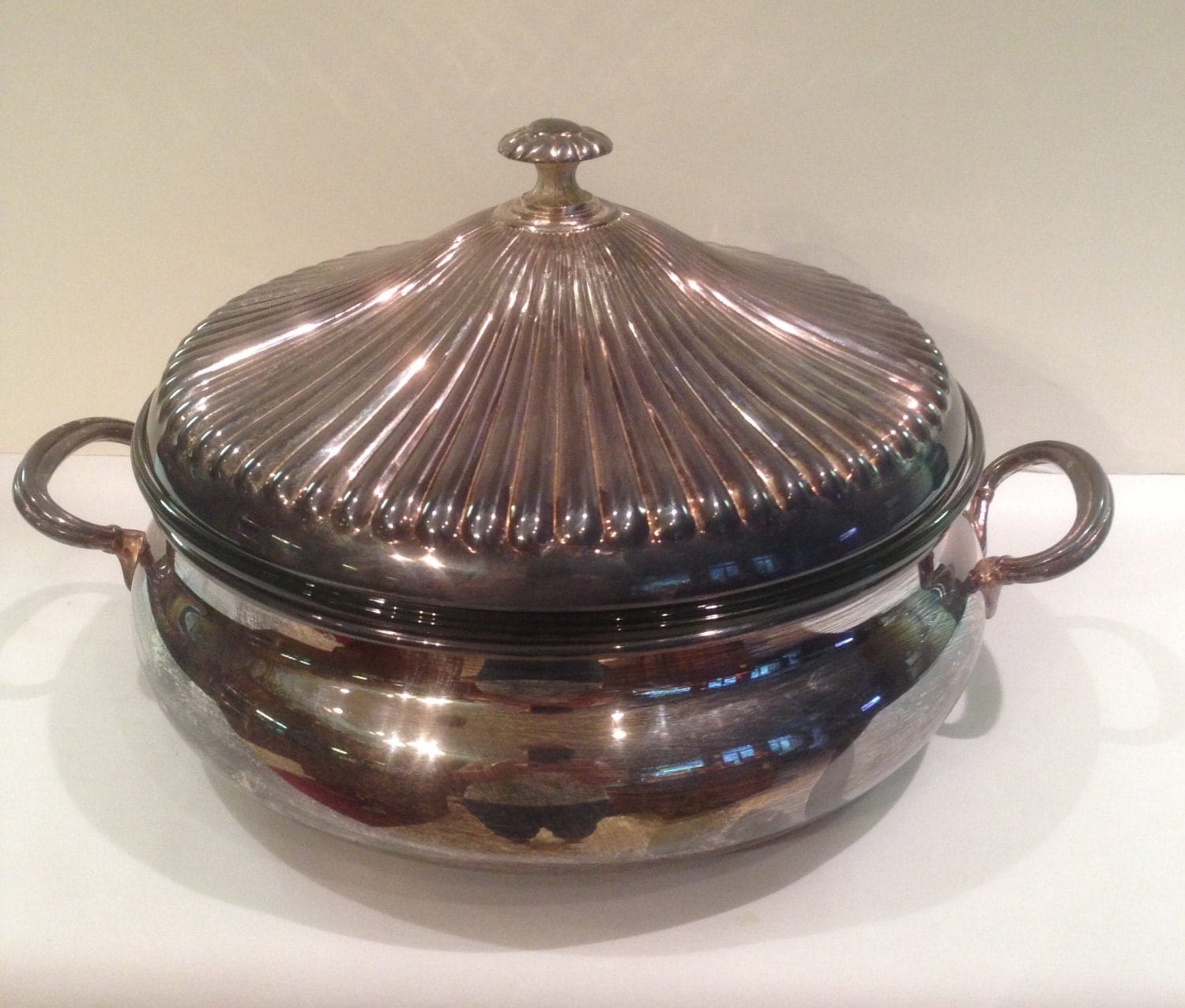 Gorham Silver Plate Covered Serving Dish, Glass Oven Insert, YH307
