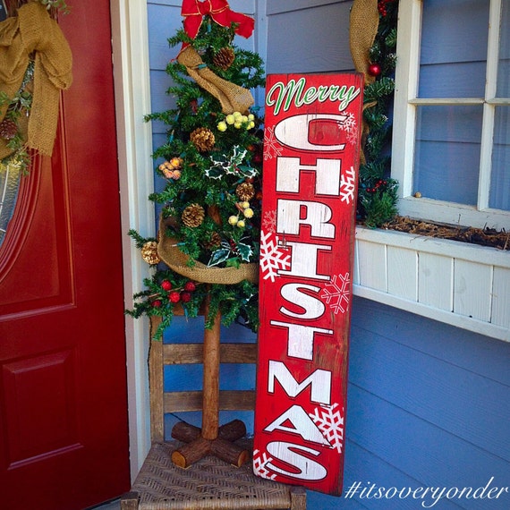 Wooden Sign Merry Christmas Vertical Southern Rustic