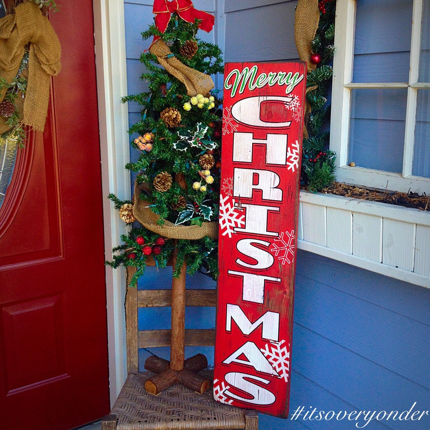 Wooden Sign Merry Christmas Vertical Southern Rustic