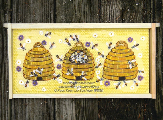 Original Three Bee Hive Skeps and Honey Bees with by ...