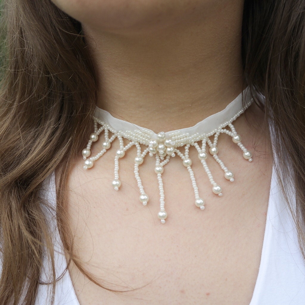 white bridal choker
