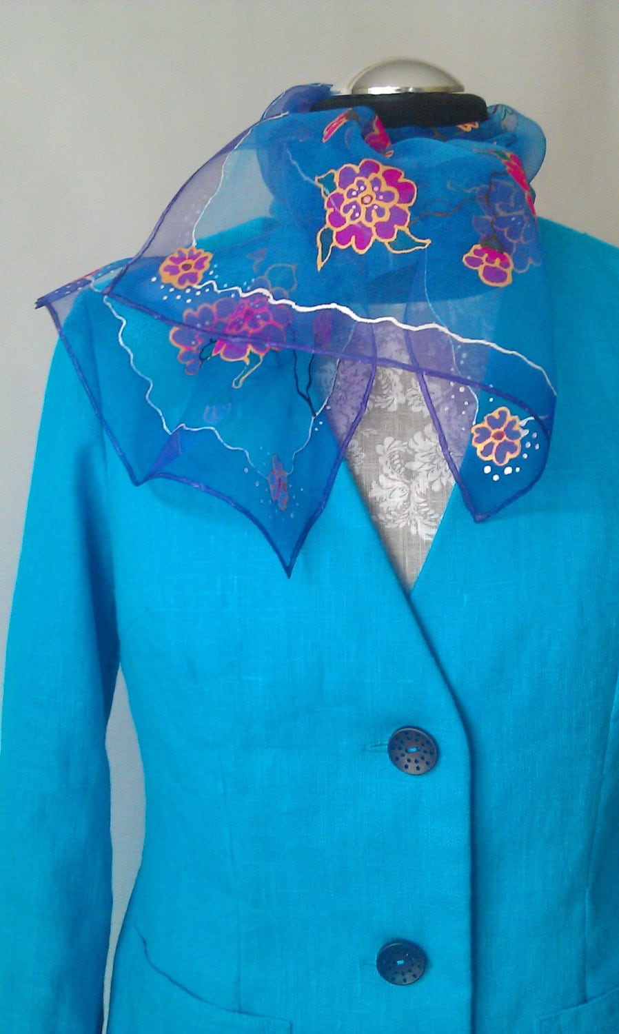 Turquoise Jacket Natural Linen Jacket Women by AtelierByLiza