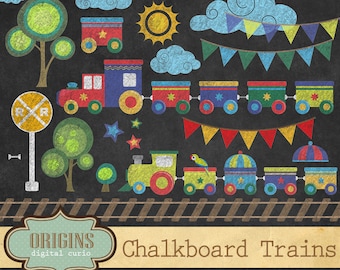 Chalkboard Trains Clipart - PNG Chalk Train Tracks, Rail Road, Circus Train Clip art Set Commercial Use Digital Instant Download