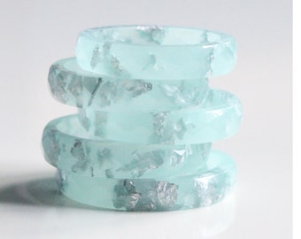 Resin ring Sea Foam - stacking ring, with silver flakes inside, flakes jewelry,resin jewelry,silver flakes jewelry, pastel mint ring