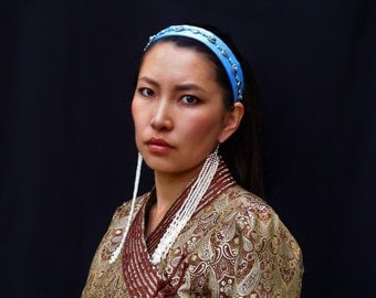 Traditional Mongolian Headpiece stretch headband with long