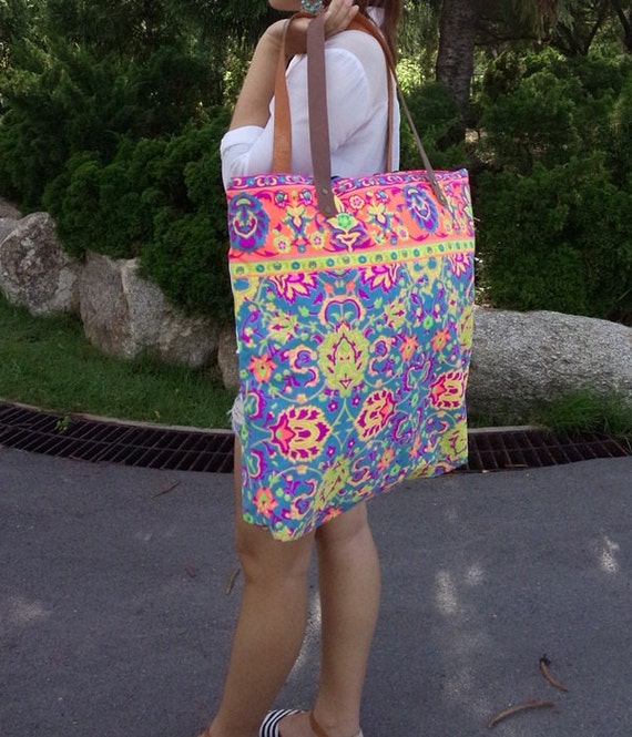 Summer Large Tote Paint bag Neon Printed Vivid Tote bag Canvas