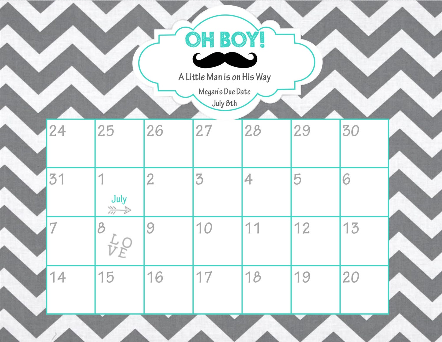 Printable Due Date Calendar // Baby Shower Game // Guess the