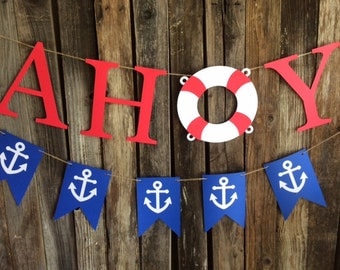 Ahoy Party Banner - Nautical Decor, Nautical Baby Shower, Under the Sea Party, Birthday Party, Photo Prop