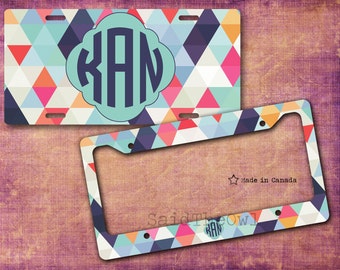 Pastel Colours, Geometrical Pattern, Triangles, Cute Car Tag, Bike Tag, License Plate, License Plate Frame - monogrammed license plate, 5