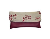 Zippered clutch with reindeer, reindeer Christmas gift, foldover clutch, Christmas zipper, vegan bag