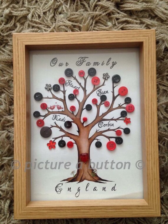 Items similar to Personalised Family Tree Button Art, gift, present