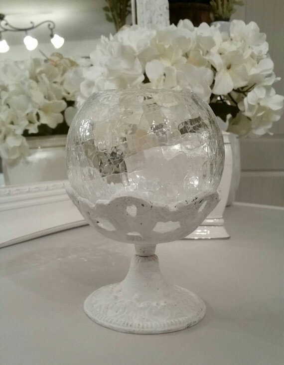 Romantic Heavy Pedestal and Crackled Glass Globe Candle Votive