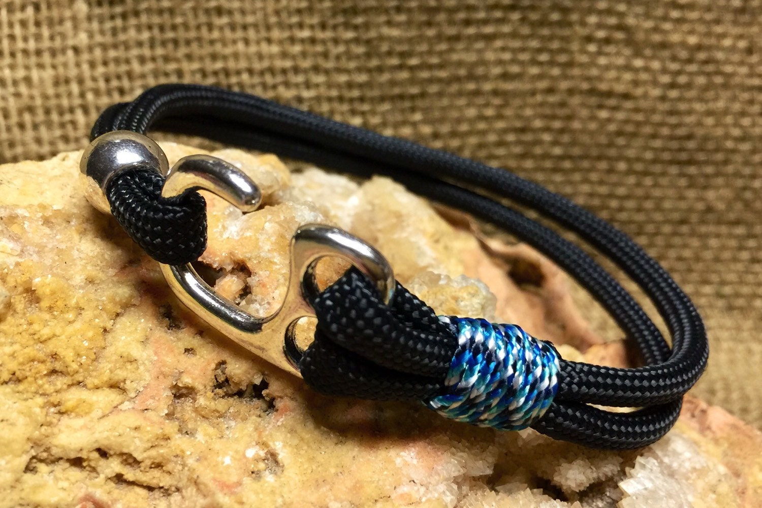 Handmade USA Nautical Paracord bracelet with silver hook