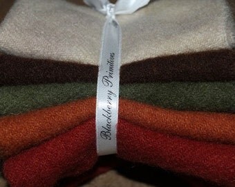 HAND DYED WOOL Stack "Octoberfest" Five Different Colors by Blackberry Primitives | Approximately 7" x 8" | Environmentally Friendly Dyes