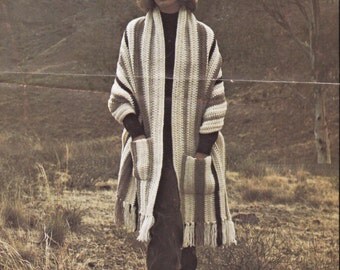 Crochet Poncho Pattern, Instant Download, VINTAGE CROCHET PDF, Womens Poncho, 8 ply pattern, 12 ply pattern, Crochet Pattern, 1970s