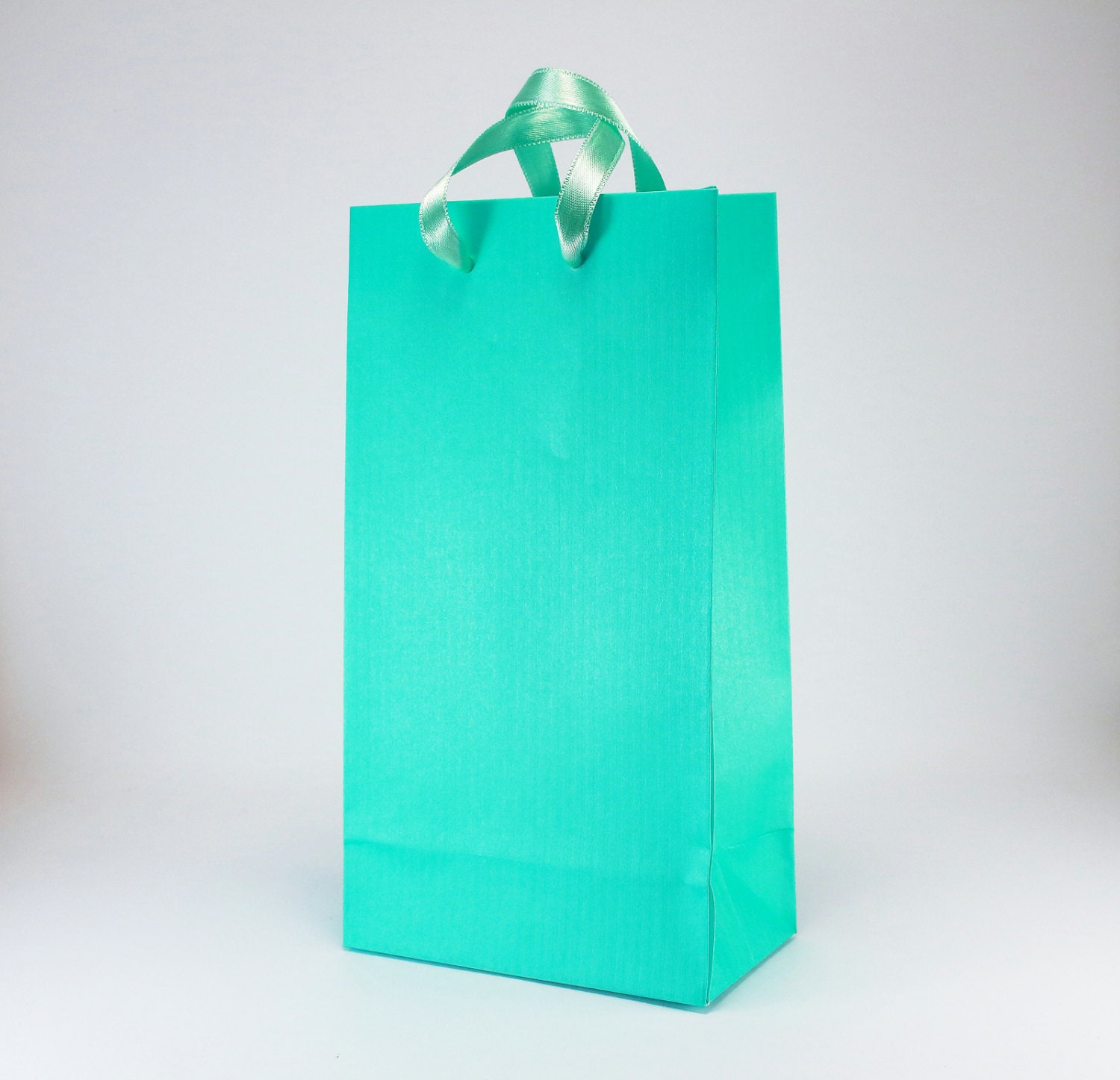 Download 15 SMALL Turquoise Paper Bags satin ribbon handles turquoise