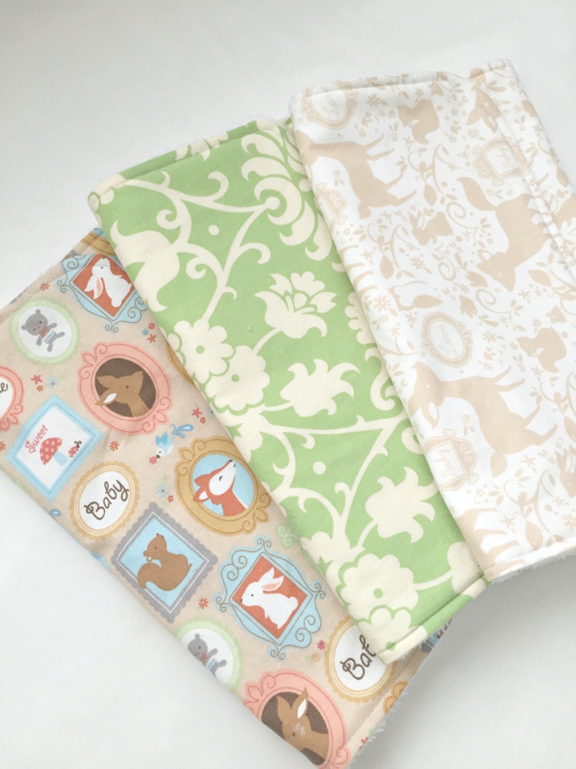 Baby Burp Cloths Gender Neutral Woodland by NikkiPlusThree