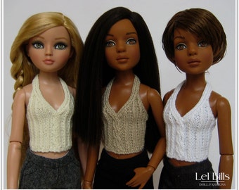 Hand-knitted Rib and Cable Halter Neck Top in White, Cream or Beige - For 16 inch fashion dolls Ellowyne Wilde & Friends