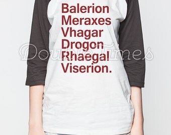 Game of Thrones Shirts Baseball Dragons Names T-Shirt Women Unisex Tshirt Jersey Raglan Size S M L XL