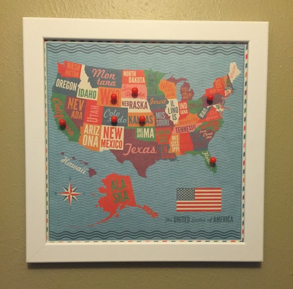 12x12 United States Travel Map Bulletin Board with