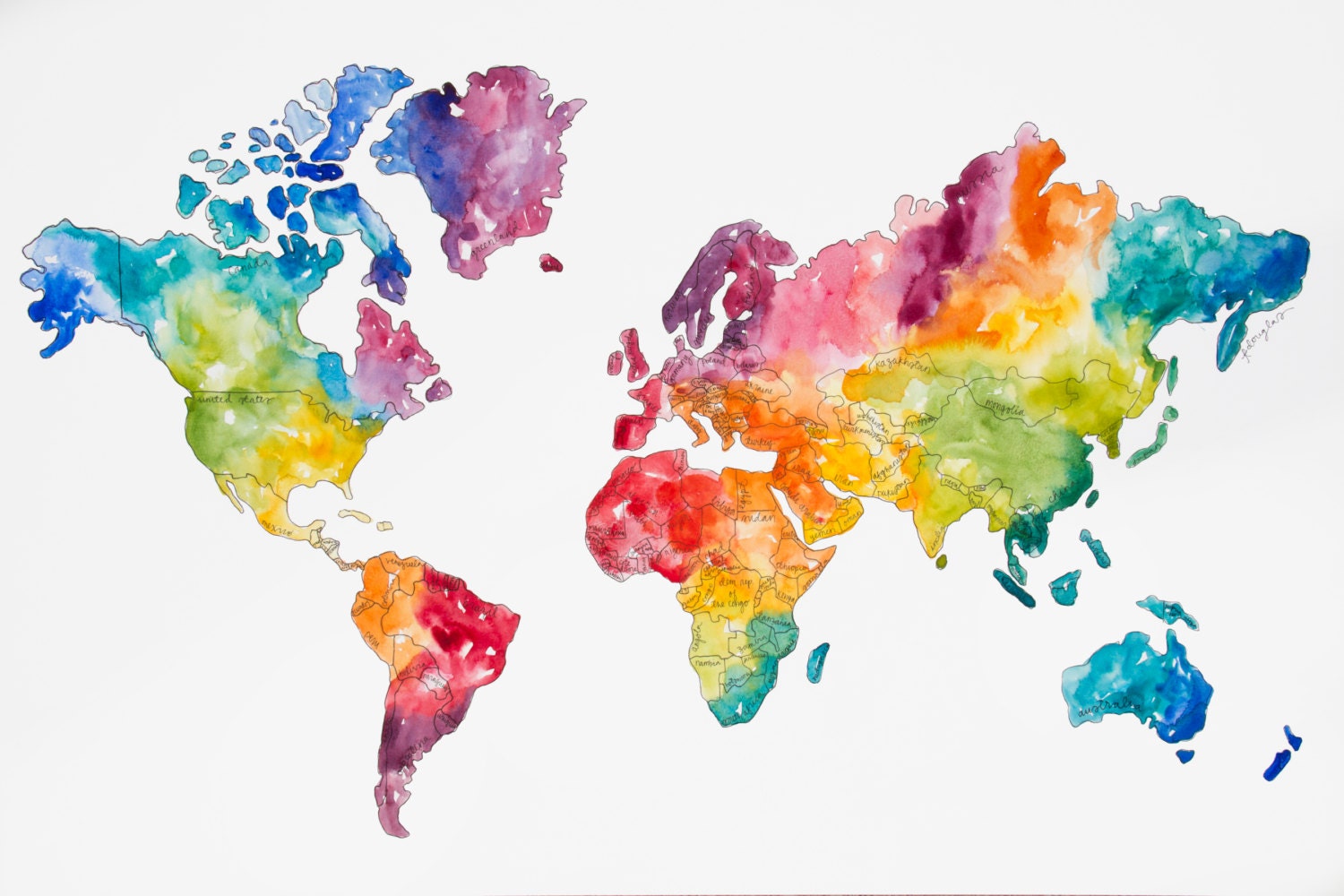 World Map Original Watercolor