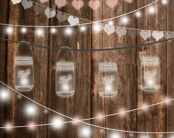String lights clipart, wedding invitation, party lights clipart, Mason jar string lights clipart, rustic wedding clipart, No credit required