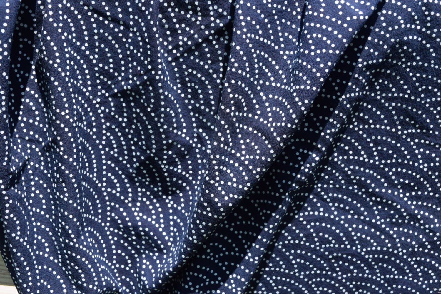 Navy Nankeen Indigo Fabric by the Yard Hand Stenciled on 100%