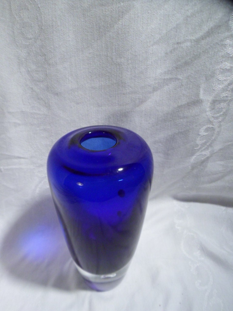 Cobalt Blue Art Glass Vase Clear Glass Placed Bubble