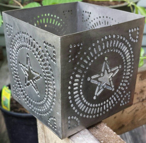 Tin metal candle holder star design holes small by RaggedRelicsTX