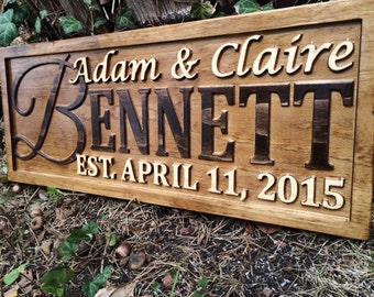 Personalized Wedding Gift Family Name Signs Carved Custom Wooden Sign Last Name Established Anniversary Custom Personalized Sign Couple Gift