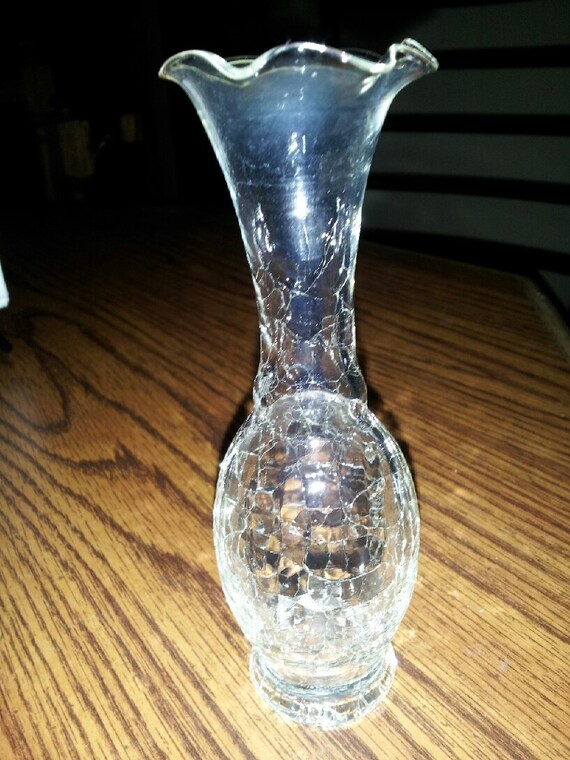 vintage fluted crackle glass vase