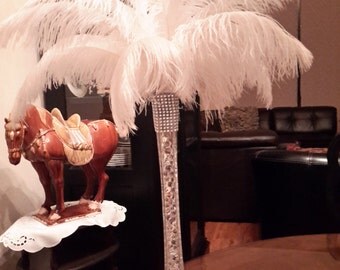 Ostrich Feather Centerpiece with 16" Eiffel Tower Vase