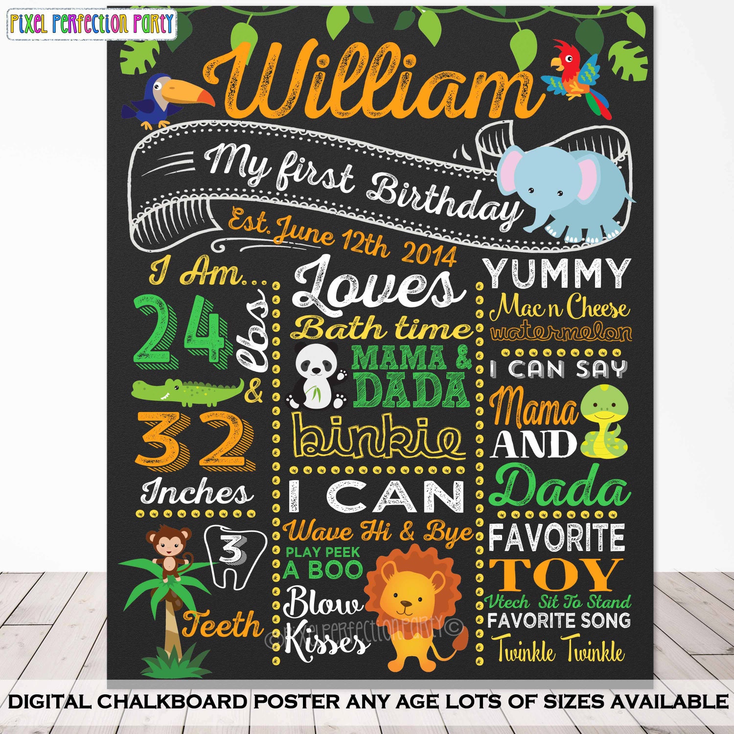 Safari Animal Chalkboard Poster Jungle Animal Chalkboard