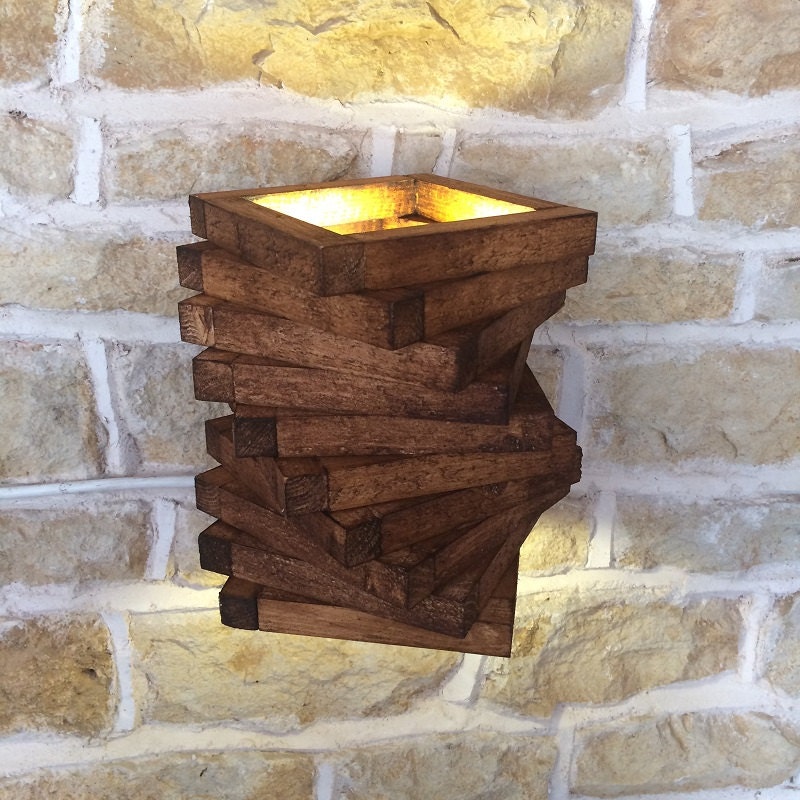 Abstract Rustic Handmade Wood Wall Light Spiral Up Down Wall