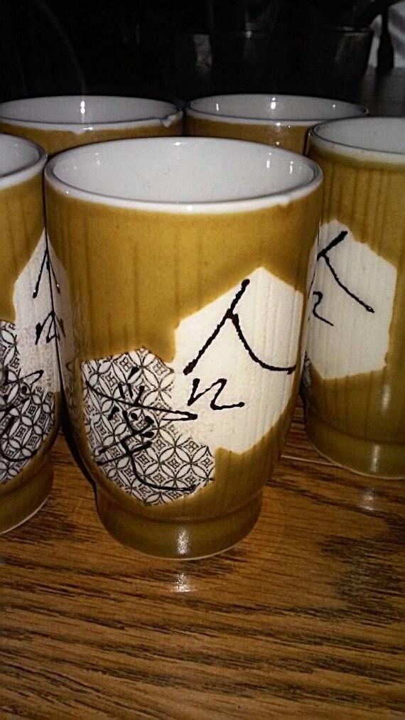 5 Vintage Saki glassesvintage Japanese glazed by createArt2love