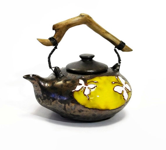 Teapot Butterfly Pottery Teapot Unique Gifts by MMceramicdesign