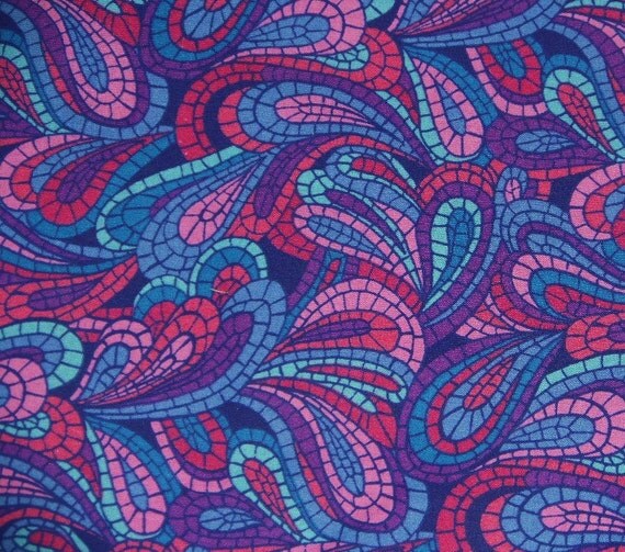 Blue Pink Purple Paisley Cotton Fabric 6 12 Yards Sewing 6302