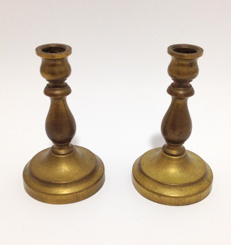 Vintage Miniature Brass Candlesticks, Doll House Candle Holders, Doll