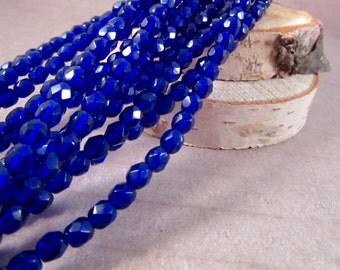 COBALT MINIS 4mm Firepolish Cobalt Czech Glass Faceted Rounds - Cobalt Blue Beads Royal Blue Beads Navy Blue Beads - Qty 50 4-044
