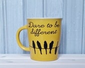 Motivational coffee mug, birds coffee mug, coffee cup, yellow, unique coffee mug, large coffee mug, birds on a wire, 16 oz