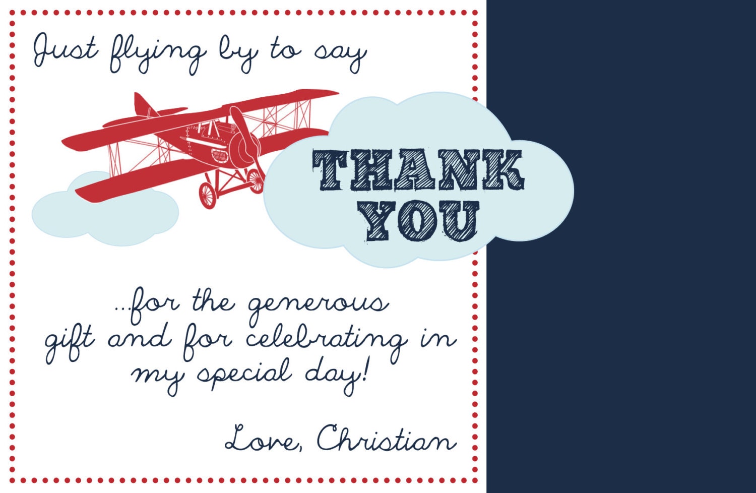 Thank You Card Airplane Theme 3.75 x 5.75 Digital by sweet319