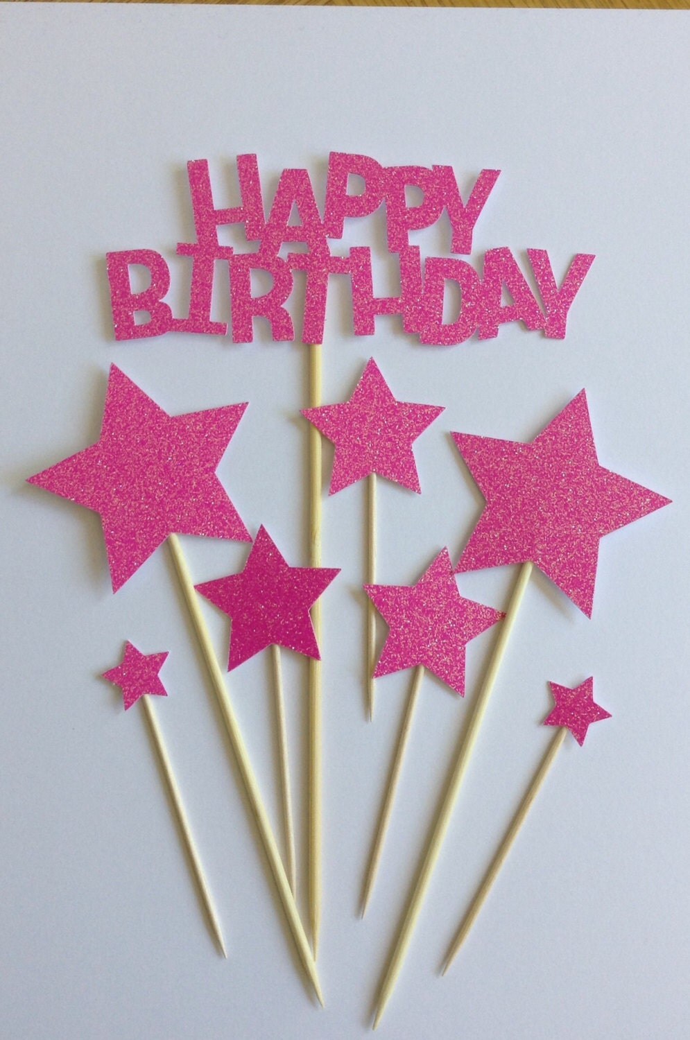 Hot Pink Happy Birthday Cake Toppers Pink Glitter Birthday