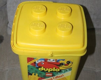 Vintage Duplo Preschool Building Blocks and Bucket, 83 Interlocking Blocks, The Set Listed on Box is Not what is Included, Fun, Educational