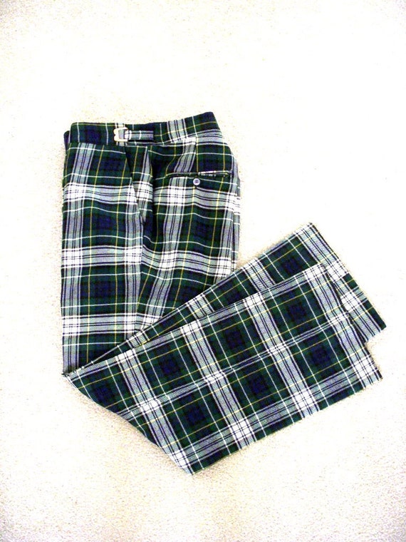 Vintage 80s Blue and Green Plaid Pants Plaid Wool Mens Pants