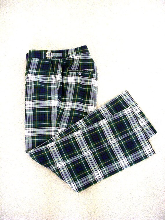 plaid pants blue and green
