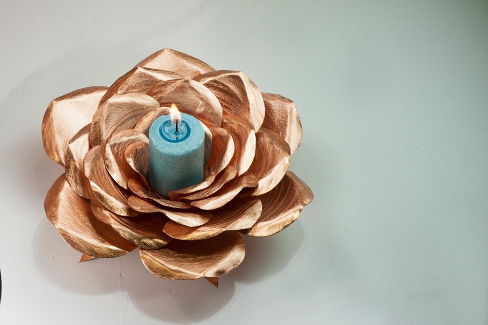 Copper Rose Candle holder handmade metal art roses forever