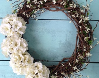 Front Door Wreath, White Wreath, Fall Door Wreath, Door Wreath, White Flower Wreath, Wedding Wreath, Wedding Decor, Rustic Wreath